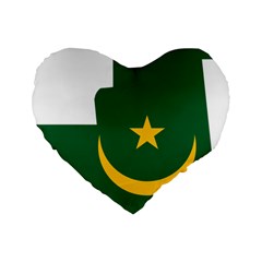 Mauritania Flag Map Geography Standard 16  Premium Flano Heart Shape Cushions by Sapixe