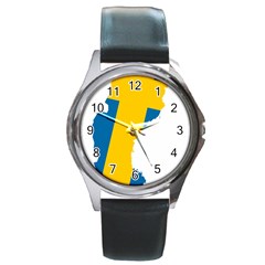 Sweden Country Europe Flag Borders Round Metal Watch by Sapixe