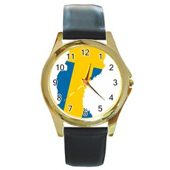 Sweden Country Europe Flag Borders Round Gold Metal Watch by Sapixe