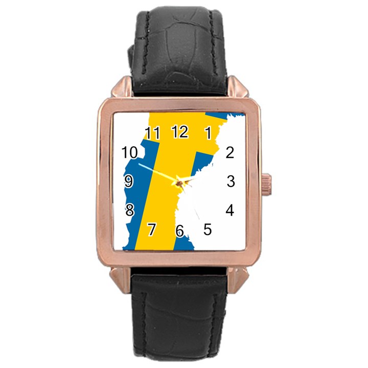 Sweden Country Europe Flag Borders Rose Gold Leather Watch 