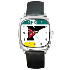 Mozambique Flag Map Geography Square Metal Watch by Sapixe