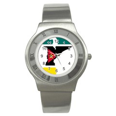 Mozambique Flag Map Geography Stainless Steel Watch by Sapixe