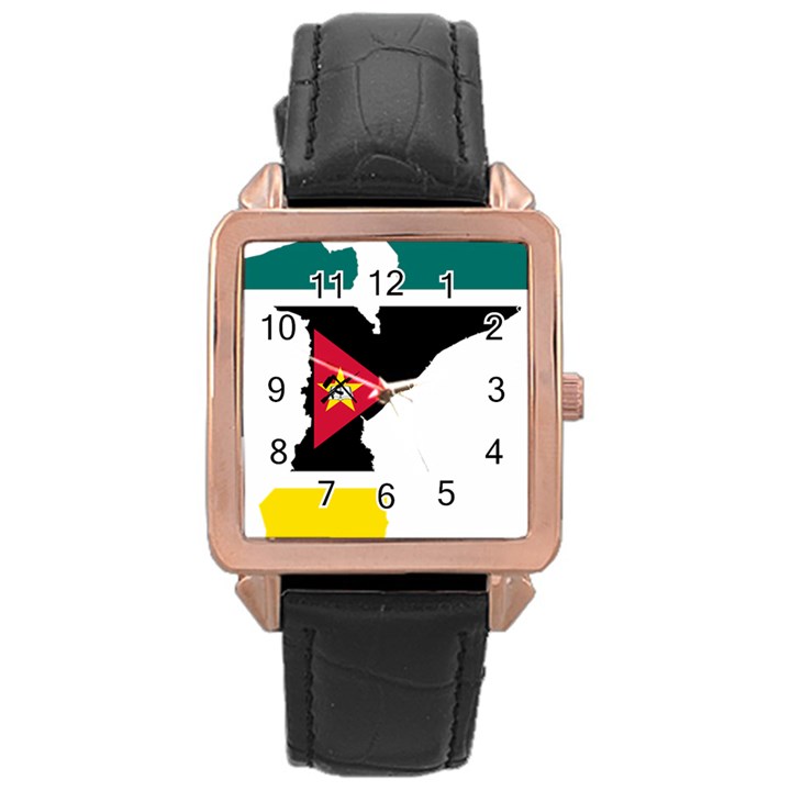 Mozambique Flag Map Geography Rose Gold Leather Watch 