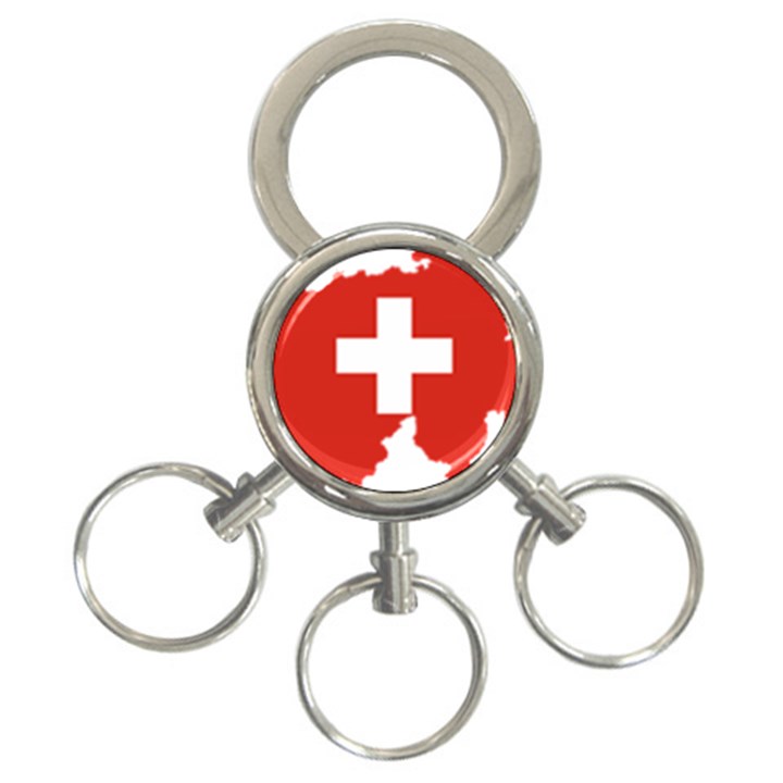 Switzerland Country Europe Flag 3-Ring Key Chain