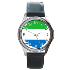 Sierra Leone Flag Map Geography Round Metal Watch by Sapixe