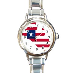 Liberia Flag Map Geography Outline Round Italian Charm Watch by Sapixe