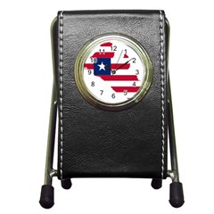 Liberia Flag Map Geography Outline Pen Holder Desk Clock by Sapixe