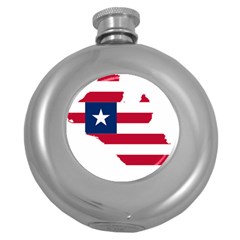 Liberia Flag Map Geography Outline Round Hip Flask (5 Oz) by Sapixe