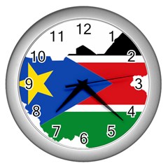 South Sudan Flag Map Geography Wall Clock (silver) by Sapixe