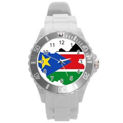 South Sudan Flag Map Geography Round Plastic Sport Watch (l) by Sapixe