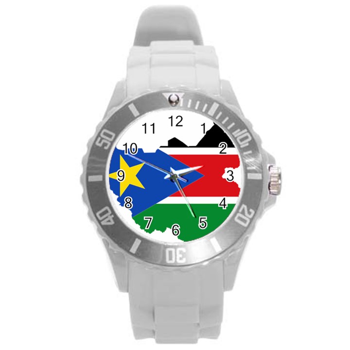 South Sudan Flag Map Geography Round Plastic Sport Watch (L)