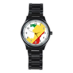 Congo Flag Map Geography Outline Stainless Steel Round Watch by Sapixe