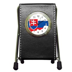 Slovakia Country Europe Flag Pen Holder Desk Clock by Sapixe