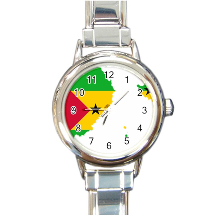 Sao Tome Principe Flag Map Round Italian Charm Watch