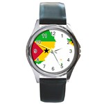 Sao Tome Principe Flag Map Round Metal Watch Front