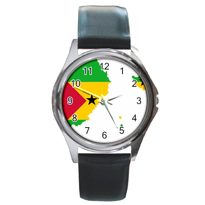 Sao Tome Principe Flag Map Round Metal Watch