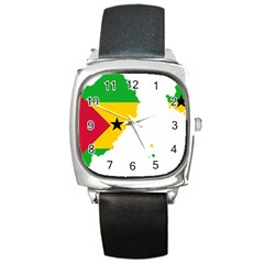 Sao Tome Principe Flag Map Square Metal Watch