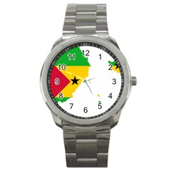 Sao Tome Principe Flag Map Sport Metal Watch by Sapixe