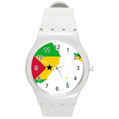 Sao Tome Principe Flag Map Round Plastic Sport Watch (m) by Sapixe