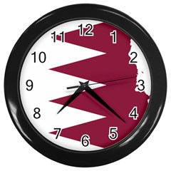 Borders Country Flag Geography Map Qatar Wall Clock (Black)