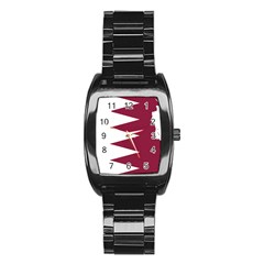 Borders Country Flag Geography Map Qatar Stainless Steel Barrel Watch