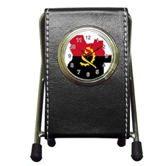 Angola Flag Map Geography Outline Pen Holder Desk Clock by Sapixe