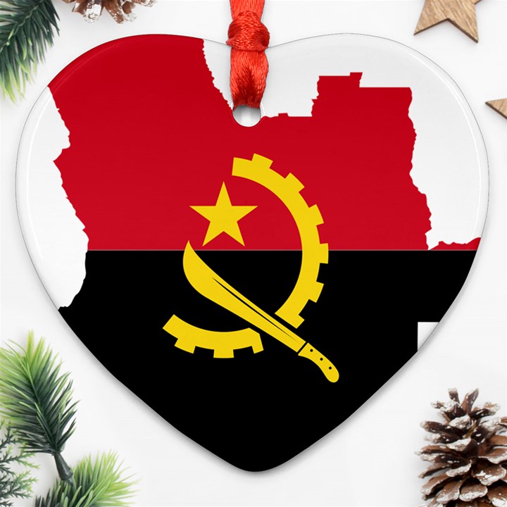 Angola Flag Map Geography Outline Heart Ornament (Two Sides)