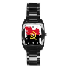 Angola Flag Map Geography Outline Stainless Steel Barrel Watch by Sapixe