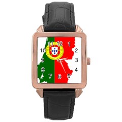 Portugal Flag Borders Cartography Rose Gold Leather Watch  by Sapixe