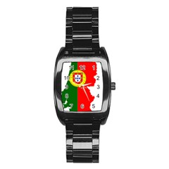 Portugal Flag Borders Cartography Stainless Steel Barrel Watch by Sapixe