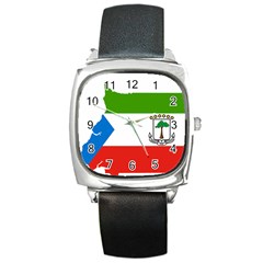 Equatorial Guinea Flag Map Square Metal Watch by Sapixe