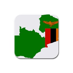 Zambia Flag Map Geography Outline Rubber Square Coaster (4 Pack)  by Sapixe