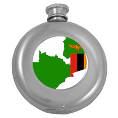 Zambia Flag Map Geography Outline Round Hip Flask (5 Oz) by Sapixe