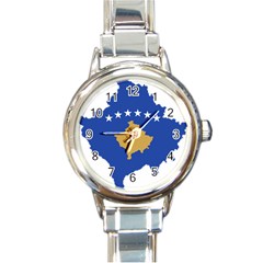 Kosovo Country Europe Flag Borders Round Italian Charm Watch by Sapixe