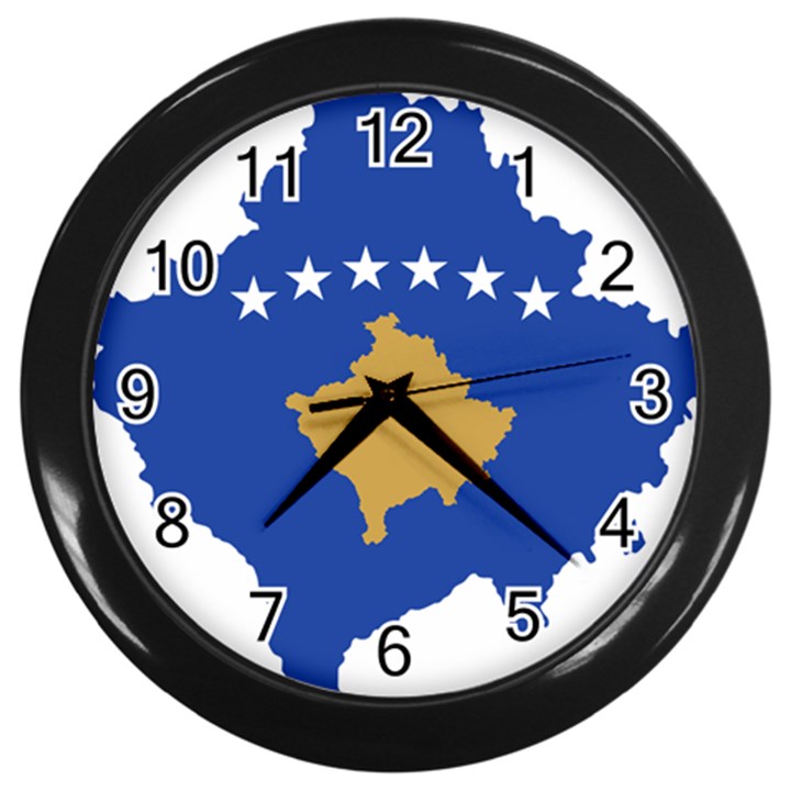 Kosovo Country Europe Flag Borders Wall Clock (Black)