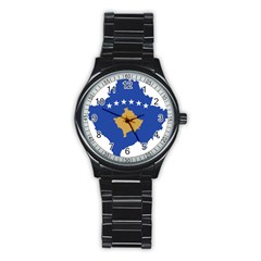 Kosovo Country Europe Flag Borders Stainless Steel Round Watch