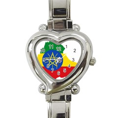 Ethiopia Flag Map Geography Heart Italian Charm Watch by Sapixe