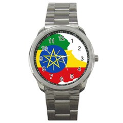 Ethiopia Flag Map Geography Sport Metal Watch by Sapixe