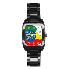 Ethiopia Flag Map Geography Stainless Steel Barrel Watch by Sapixe