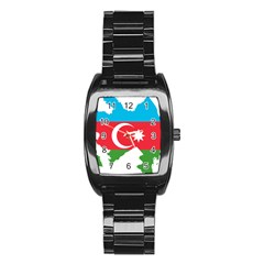 Borders Country Flag Geography Map Stainless Steel Barrel Watch by Sapixe