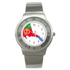 Eritrea Flag Map Geography Outline Stainless Steel Watch by Sapixe