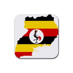 Uganda Flag Map Geography Outline Rubber Coaster (square)  by Sapixe