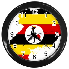 Uganda Flag Map Geography Outline Wall Clock (black) by Sapixe