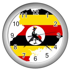 Uganda Flag Map Geography Outline Wall Clock (silver) by Sapixe