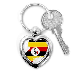 Uganda Flag Map Geography Outline Key Chain (heart) by Sapixe