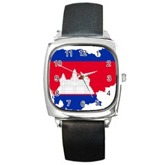 Borders Country Flag Geography Map Square Metal Watch by Sapixe