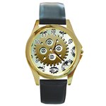 Gear Background Sprocket Round Gold Metal Watch Front