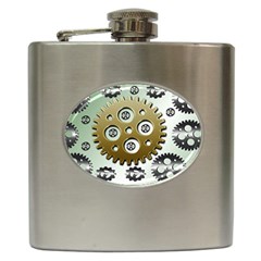 Gear Background Sprocket Hip Flask (6 Oz)