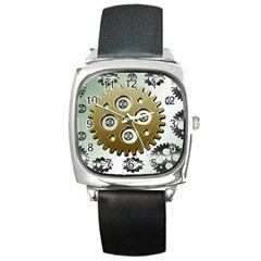 Gear Background Sprocket Square Metal Watch