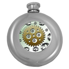 Gear Background Sprocket Round Hip Flask (5 Oz) by HermanTelo